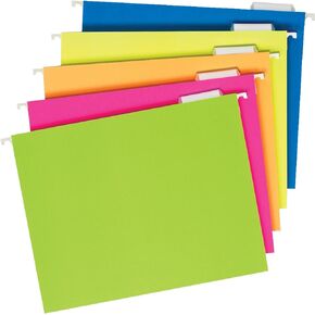 Pendaflex 81672 Glow Hanging File Folders, 1/5 Tab, Letter, Glow Assorted, 25/Box