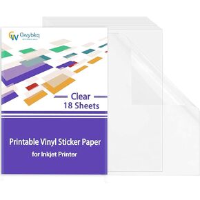 Printable Vinyl Sticker Paper Clear 18 Sheets for Inkjet Printer Non-Waterproof Premium Decals Transparent Lables Dries Quickly Tear Resistant Vivid Colors Self-Adhesive Papers Standard Size 8.5x11 In