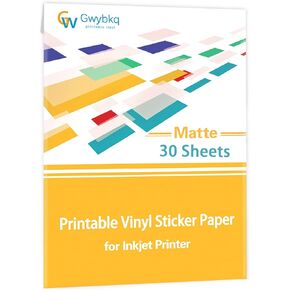 Gwybkq Premium Printable Vinyl Sticker Paper for Inkjet Printer,80 Sheets Matte White Waterproof Decal Paper, 8.5x11 inches,Dries Quickly and Holds Ink Beautifully