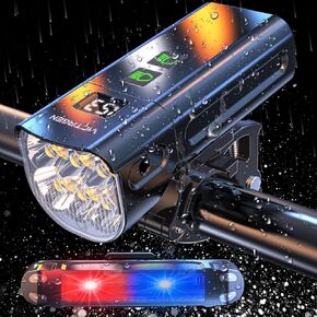 Victagen Bike Light 12000 Lumens Bike Lights for Night Riding, 4 LED Bike Lights Waterproof Type C Rechargeable Front Bike Headlight and Taillight, High & Low Beam Design, Power Bank Function