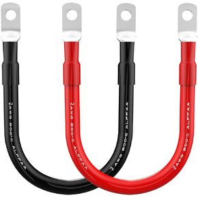 2 AWG Gauge Red + Black 1ft parallel battery Power Inverter Cables for Solar, Auto, RV & Marine (Set)