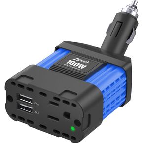 Ampeak 100W Car Power Inverter 4.8A Dual USB Ports AC Outlet 11 Safe Protections Cordless Car Inverter 12V to 110V for iPhone, iPad, Laptop