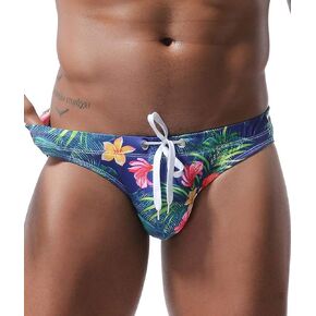 MIZOK Men's Sexy Low Rise Flowers Print Quick Dry Swim Briefs Bikini Swimsuit Swimwear