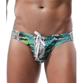 MIZOK Men's Sexy Low Rise Flowers Print Quick Dry Swim Briefs Bikini Swimsuit Swimwear