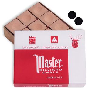 Master Billiard Pool Cue Chalk Premium Quality - 1 Dozen - Made in The USA + 2 pcs of Quality Billiard Pool Table Spots by Tweeten Fibre Co.