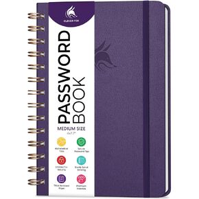 Clever Fox Password Book Spiral – Mini Internet Address & Password Organizer with Laminated Alphabetical Tabs – Small Password Keeper Journal – Hardcover, Pocket Size, 4.7x5.7" (Deep Sea)