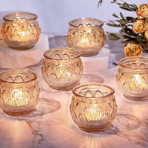 24PCS Gold Votive Candle Holders, Lotus Tealight Candle Holders for Table Centerpiece - Candle Holders Bulk for Valentines Decorations, Wedding, Baby Shower, Birthday, Party Table Decor