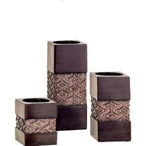Set of 3 Tealight Candle Holders Table Decor Gift Set - 2x2" by 3.2/4.75/6.25" Height - Centerpieces for Living/Dining Room Table, Coffee Table Decor for Fireplace/Entrance or Bathroom (Dublin Brown)