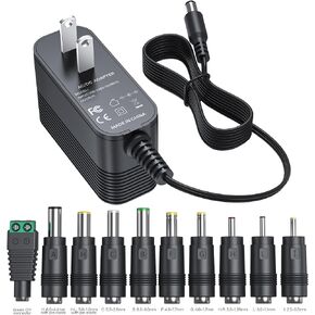 9V Power Supply AC Adapter DC 9V Power Cord Universal Power Adapter 9V Charger with 10 Interchangeable Jacks Compatible with 1000mA 900mA 800mA 700mA 600mA 500mA 400mA 300mA 200mA 100mA Electronics