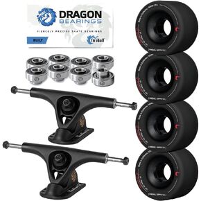 Fireball Paris V2 50° Longboard Skateboard Trucks Bundle - Set of 2 Longboard Trucks with Tinder 60mm Longboard Wheels & Bearings for Cruising & Carving