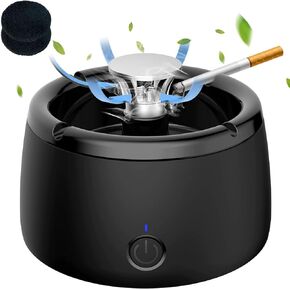 Multifunctional Smokeless Ashtray for Cigarette Smoker, USB Rechargeable Smoke Grabber Ash Tray for Indoor Outdoor Home Office Car (Black)