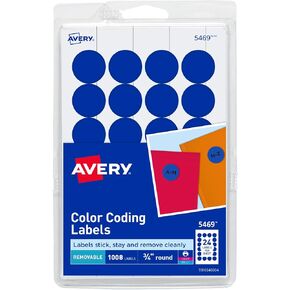 Avery Print/Write Self-Adhesive Removable Labels, 0.75 Inch Diameter, Dark Blue, 1,008 per Pack (5469)