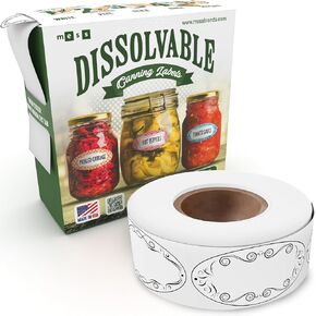 MESS Dissolvable Canning Labels for Jars - Dissolvable Food Labels - 1x2.25 in. 150/Roll - Removable Labels - Mason Jar Labels Stickers - Dissolvable Labels for Canning Jars - Jam, Preserves (Classic)