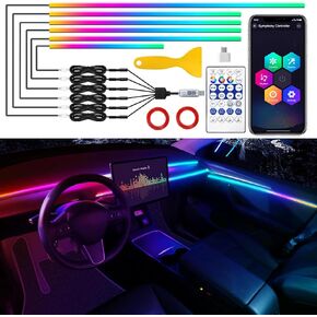 Tesla Model 3/Y Dreamcolor Acrylic Interior Car LED Strip Light with Motion Sensor Switch &USB Hub, 55.1 inches Tesla Neon LED Strip Light, RGB Colors Tesla Ambient Lighting Kits for 2021 2022 2023