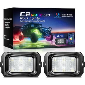MICTUNING C2 Max RGB+IC Chasing Color LED Rock Lights - 12 Pods Underglow Lighting Kit, Dynamic Lighting Modes, Extensible Up to 24 Pods with Stable APP Control, IP68 Waterproof, DIY Effect
