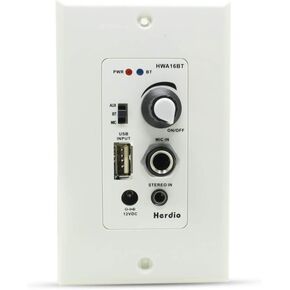Herdio in Wall Audio Control Amplifier Receiver 2 Channel Wall Plate with USB Microphone Aux (3.5mm) Input 100Watt Max Module for Sound Systems Home Theater Integration Compatible with Bluetooth