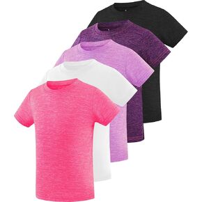 Star Vibe 5 Pack Girl's Athletic Shirts Short Sleeve Dry-Fit Crew Neck T-Shirt Moisture Wicking Activewear Top for Kids Teen