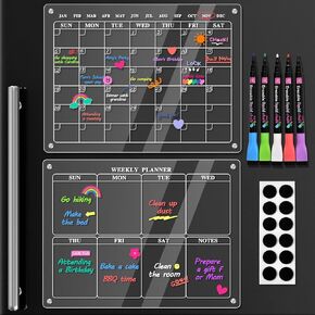 Chore Chart - 2 Pcs Chore Chart for Multiple Kids & Magnetic Calendar for Fridge, Family Chore Chart for Kids, Dry Erase Calendar - Monthly Planner + Family Chores Chart & 6 Fine Tip Markers