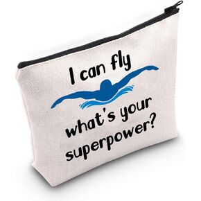 JNIAP Swim Makeup Bag Swimming Lover Cosmetic Bag Swim Team Gift I Can Fly What Is Your Superpower Swimmer Zipper Pouch (I can fly Bag)