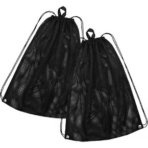 حقيبتان شبكيتان متعددتا الوظائف مع أشرطة كتف برباط للسباحة والشاطئ والغوص والسفر وصالة الألعاب الرياضية - عبوتان باللون الأسود (16 × 20 بوصة، بيئة رطبة أو جافة) in Kuwait