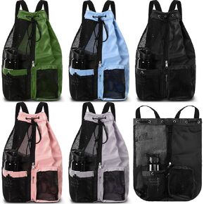 5 قطع من حقائب السباحة الشبكية برباط مع جيب مبلل، حقيبة رياضية شبكية خفيفة الوزن على الشاطئ للنساء والرجال، حمام السباحة، صالة الألعاب الرياضية، الغطس، معدات التمرين، 5 ألوان in Kuwait