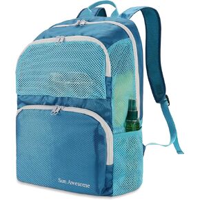Sun Awesome Swim Sports Gym Dance Soccer Backpack Pool Beach Bag Backpack Daypack with Mesh Windows for Men Women Kids Swimmers Swimming Dive Hiking Riding Travel Gears and Accessories