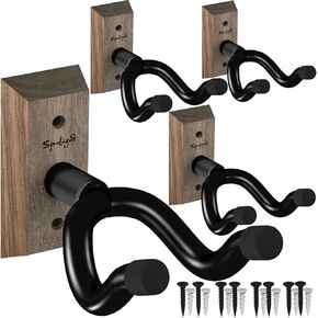 Guitar Wall Mount, 4 Pack Guitar Hanger,Black Walnut Guitar Hook Holder Stand for Acoustic Electric Bass Guitar Ukulele Mandolin at Home, Studio in Kuwait