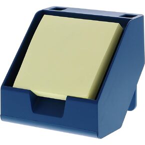 Sticky Note Holder + Business Card Stand, Includes Pen Holders, Blue