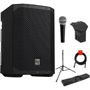 Electro-Voice EVERSE 8 Weatherized Powered Speaker with Bluetooth Control Bundle Battery Pack for EVERSE 8, Auray SS-47S Speaker Stand, Speaker Bag, Vocal Mic and XLR-XLR Cable