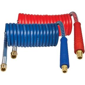 Tectran Proflex-SP™ Air Brake Hose Assembly Coil Set | 12" Trailer Lead | 1/2" NPT Fittings | Premium Flexible Grips | Winter Cold Rated | (Red & Blue Set, 12' Length x 12" Tractor Lead)