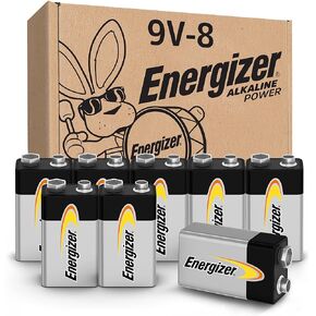 Energizer Alkaline Power 9 Volt Batteries (8 Pack), Long-Lasting Alkaline 9V Batteries