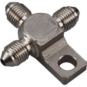Stainless Steel -3 AN Male Brake Hose End Tee Block with Mount Tab