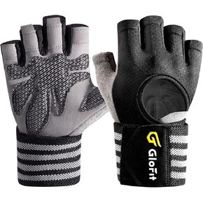 Workout Gloves with Wrist Wrap Support for Men & Women, Weight Lifting Gloves Anti-Slip Padded Palm Fingerless Exercise Glove for Powerlifting, Gym, Training