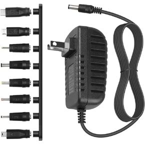 DC 5V 2A 2000mA Power Supply Cord Charger Multi Tips 10W AC Adapter with 8 Selectable Multiple Switching Connectors for TV Box LED Lights Strip Tablets Webcam Camera Speaker Router Transformer ect