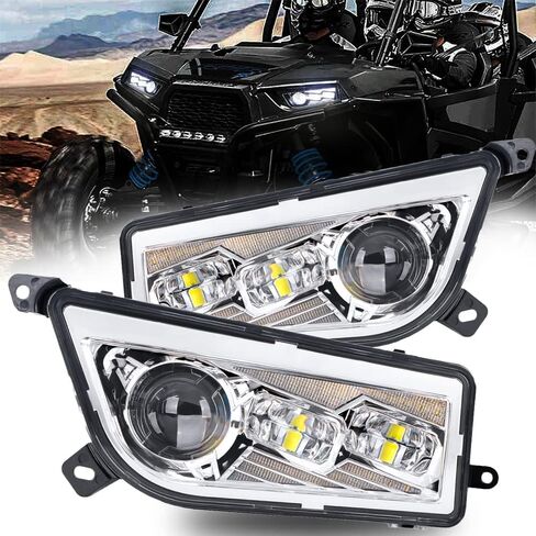 مصباح أمامي AUDEXEN 210W RZR LED، معتمد من DOT، إشارات انعطاف عالية/منخفضة الشعاع وDRL متوافقة مع UTV ATV 2014-2018 Polaris General RZR XP Turbo 1000 900s (أسود) in Kuwait