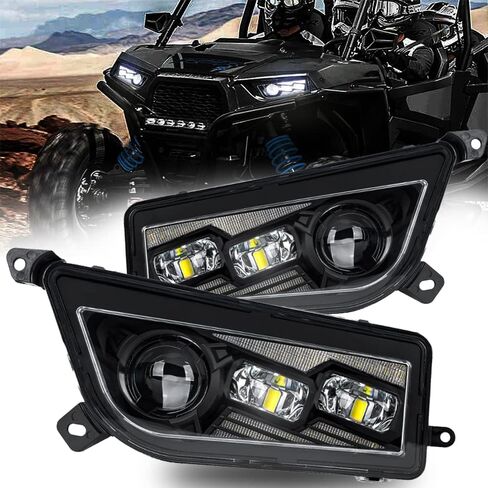 مصباح أمامي AUDEXEN 210W RZR LED، معتمد من DOT، إشارات انعطاف عالية/منخفضة الشعاع وDRL متوافقة مع UTV ATV 2014-2018 Polaris General RZR XP Turbo 1000 900s (أسود) in Kuwait