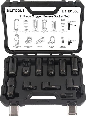 مجموعة مقابس مستشعر الأكسجين O2 المكونة من 11 قطعة من BILITOOLS 7/8 بوصة (22 مم)، 1 بوصة و1-1/16 بوصة، مجموعة مفاتيح استشعار الأكسجين الأوفست تتضمن مقبس مفتاح ضغط الزيت، ومقبس وحدة إرسال الزيت in Kuwait
