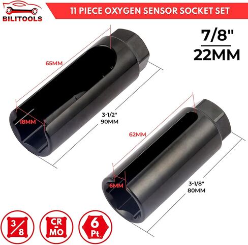 مجموعة مقابس مستشعر الأكسجين O2 المكونة من 11 قطعة من BILITOOLS 7/8 بوصة (22 مم)، 1 بوصة و1-1/16 بوصة، مجموعة مفاتيح استشعار الأكسجين الأوفست تتضمن مقبس مفتاح ضغط الزيت، ومقبس وحدة إرسال الزيت in Kuwait