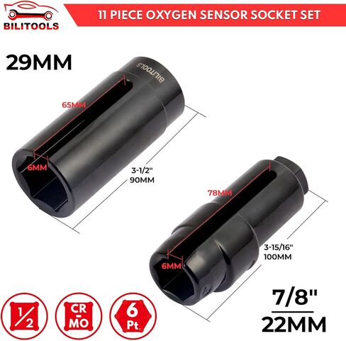 مجموعة مقابس مستشعر الأكسجين O2 المكونة من 11 قطعة من BILITOOLS 7/8 بوصة (22 مم)، 1 بوصة و1-1/16 بوصة، مجموعة مفاتيح استشعار الأكسجين الأوفست تتضمن مقبس مفتاح ضغط الزيت، ومقبس وحدة إرسال الزيت in Kuwait