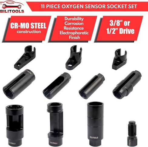 مجموعة مقابس مستشعر الأكسجين O2 المكونة من 11 قطعة من BILITOOLS 7/8 بوصة (22 مم)، 1 بوصة و1-1/16 بوصة، مجموعة مفاتيح استشعار الأكسجين الأوفست تتضمن مقبس مفتاح ضغط الزيت، ومقبس وحدة إرسال الزيت in Kuwait