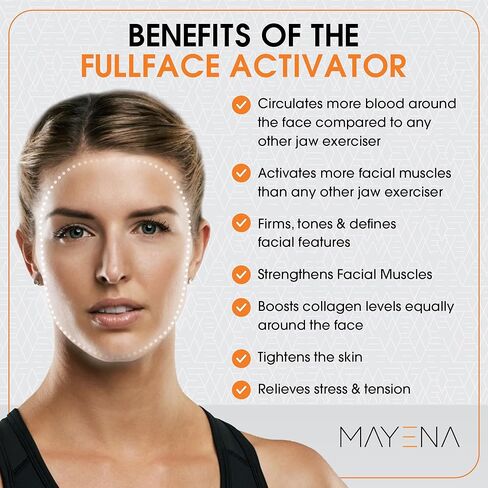 ماينا منشط لكامل الوجه | جهاز تمرين الفك للرجال والنساء | ينشط ويجدد جميع عضلات الوجه | 3 مستويات مقاومة من السيليكون لتمرين الفك | جهاز تمرين الوجه ينحف ويوحد لون الوجه in Kuwait