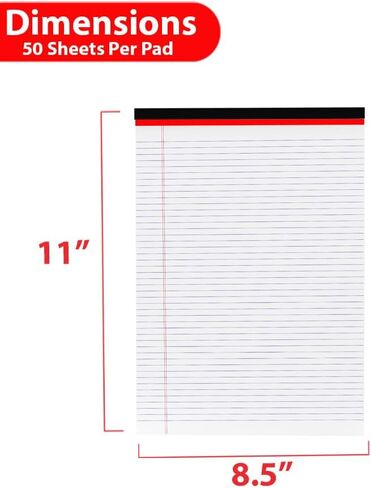 E-CLIPS USA Notepads, Legal Pads, Note Pads 8.5 x 11, Legal Wide Rule Notepad, White, Chipboard Back, Writing Pad, Office Supplies, 50 Sheets Per Pad (12 Pack) in Saudi Arabia