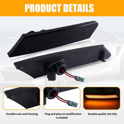 Nrgedzam أضواء LED للعلامات الجانبية مصباح متسلسل ديناميكي عدسة مدخنة متوافقة مع 1997-2004 بورش 911 996 986 in Kuwait