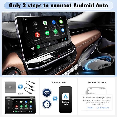 محول SIXWIN Android Auto اللاسلكي لمصنع OEM سلكي Android Auto Cars التوصيل والتشغيل، إعداد سهل لاسلكي Android Auto Dongle لهواتف Android يحول Android Auto السلكي إلى لاسلكي in Saudi Arabia
