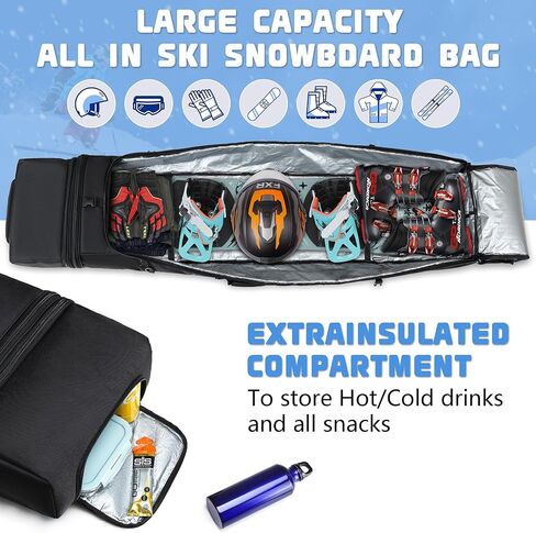 Beejirm Snowboard Bag with Wheels, Padded Ski Bag for Flying Air Travel Adjustable Length 63-75 inch Waterproof Roller Snowboard Bag in Kuwait