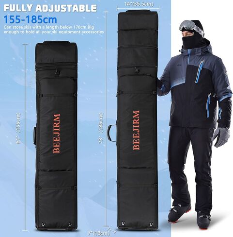 Beejirm Snowboard Bag with Wheels, Padded Ski Bag for Flying Air Travel Adjustable Length 63-75 inch Waterproof Roller Snowboard Bag in Kuwait