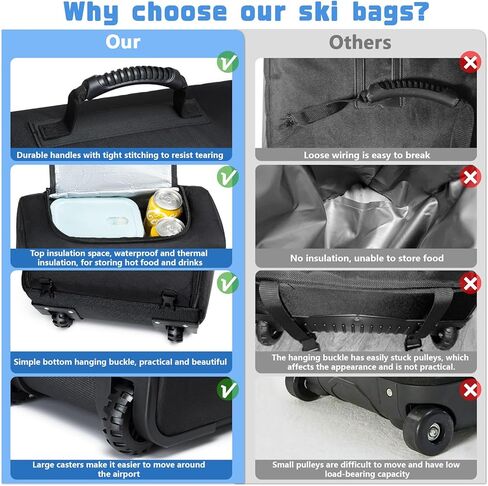 Beejirm Snowboard Bag with Wheels, Padded Ski Bag for Flying Air Travel Adjustable Length 63-75 inch Waterproof Roller Snowboard Bag in Kuwait
