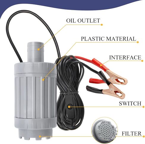 مضخة تغيير الزيت الكهربائية 12 فولت من Vevitts، مضخة نقل شفط المياه بدون فرشاة، مضخة مياه دوارة لخزان الأسماك 12 فولت، كابل سلك 5 متر مع مفتاح in Kuwait
