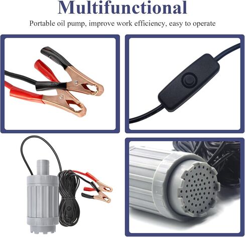 مضخة تغيير الزيت الكهربائية 12 فولت من Vevitts، مضخة نقل شفط المياه بدون فرشاة، مضخة مياه دوارة لخزان الأسماك 12 فولت، كابل سلك 5 متر مع مفتاح in Kuwait