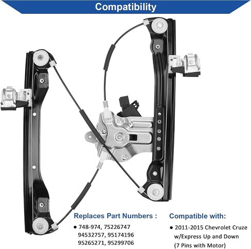 748-974 منظم نوافذ الطاقة لجانب السائق الأيسر الأمامي مع محرك متوافق مع Chevy Cruze 2011-2015 Cruze Limited 2016، (7 دبابيس فقط) مع مضاد للقرص والسريع لأعلى وأسفل in Saudi Arabia